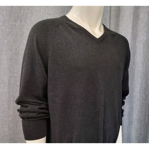 J Crew V-Neck Sweater Classic Cotton Cashmere Blend Charcoal Gray Men's L - Picture 1 of 12